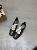 2025  Thick heel square head black lace-up small leather shoes single shoes women's shoes popular new spring and autumn retro casual loafers