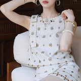 Thousand gold wind suit women's  summer new  beaded sleeveless vest design high waist skirt N4050