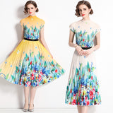 Salt girl feels like wearing a two-piece suit, women's summer tie-dye short T-shirt top, high waist pleated skirt