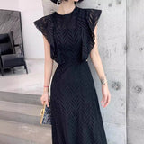 2025 Black evening dress women's banquet temperament lace slim dress  new high-end birthday can be worn in spring
