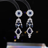 2025 Retro court gem water drop fringed flower earrings long design sense  heavy industry high-end luxury earrings