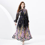 celebrity style high-end suit women's chiffon shirt temperament versatile long skirt printing two-piece set trendy