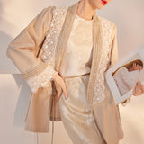 autumn new temperament socialite premium handmade diamond-encrusted lace splicing loose fashion coat women M6093