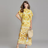 Popular trade women's clothing popular summer new product gold printing large size loose dress bat straight skirt