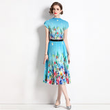 Salt girl feels like wearing a two-piece suit, women's summer tie-dye short T-shirt top, high waist pleated skirt