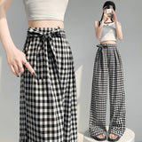 kamames Real Shot Lazy High Waist Black and White Plaid Straight-Leg Pants Women's Summer Loose Leisure Slimming Chessboard Plaid Wide Leg Mop Pants