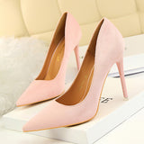 2025 9511-1  style fashionable simple thin heel super high heel shallow mouth pointed suede thin sexy nightclub women's single shoes