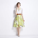 temperament slim-fitting age-reducing lapel shirt for women's popular summer new waist and thin skirt two-piece suit for women