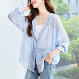 Cotton cocoon, sunscreen clothes women's  summer new tulle cardigan shirt with hooded casual jacket