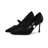 2025 811-B1 Sexy pointed stiletto high heels for women's winter 2025 new one-word suede pearl high heels for women