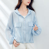 Cotton cocoon, sunscreen clothing women's summer  new shirt sunscreen light casual hooded cardigan jacket women