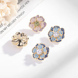 2025 Popular,  and the United States in the summer of 2023 new earrings slightly inlaid with blue zircon silver needle earrings multi-layer three-dimensional flower stud earrings