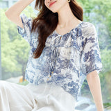 Cotton cocoon, ramie shirt, fresh and fashionable printed shirt