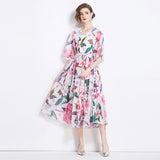Chiffon dress women's popular new summer dress design sense printing medium sleeve loose and thin medium and long holiday skirt