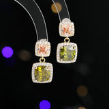 2025 New temperament square diamond colored treasure earrings women's super flash zircon earrings light luxury niche design high-end small earrings