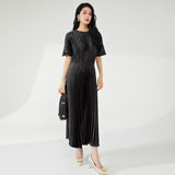 2025 hot sale bronzing dress design sense irregular pleated texture thin pleated long dress women's clothing