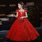 Kamames  Children's Host's Dress Princess Dress Pettiskirt Heavy Industry Girl's Western Style Catwalk Piano Performance Costume Sequins