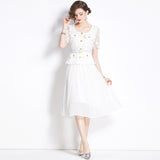 Coffee Break  Dress Hepburn Style Black Temperament Skinny Chiffon Pleated Water Soluble Lace Long Skirt