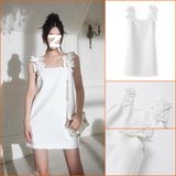 summer new solid color simple three-dimensional flower sleeveless suspender skirt light luxury high-end dress M4128