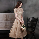 Champagne banquet evening dress new spring New fairy temperament art test performance dress annual meeting host dress dress