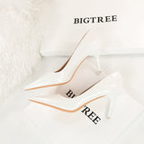2025 9511-6  style fashionable simple thin heel super high heel patent leather shallow mouth pointed head sexy nightclub showing thin women's single shoes