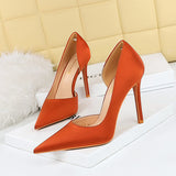 2025 18188-6  style, super high heel, thin heel, satin, light mouth, pointed side, hollow and thin high heels, women's shoes, single shoes