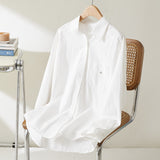 Cotton cocoon, lapel collar long-sleeved shirt for women's spring and summer new commuting loose and thin top, long-sleeved air-conditioning shirt