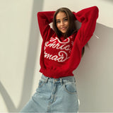 2025 Autumn and winter Christmas design sense, letter contrasting color lazy wind sweater popular round neck pullover women's sweater high sense