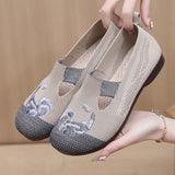 kamames Spring New Cloth Shoes Casual Mom Shoes Ethnic Style Slip-on Pumps Flat Non-Slip