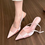 kamames Plus Size One-Strap Spring Pointed Sandals Women's Toe Cap Back Empty Stiletto Heel Fashion Silver Women's High Heel Shoes 43