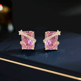 2025 S925 silver needle simple geometric rectangular super flash pentagram star zircon inlay niche design meteor stud earrings