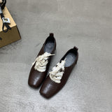 2025  Thick heel square head black lace-up small leather shoes single shoes women's shoes popular new spring and autumn retro casual loafers