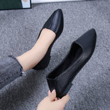 kamames Women's Stiletto Heel New Work Shoes Soft Leather Non-Wear Black Single-Layered Shoes Leather Shoes Work Shoes