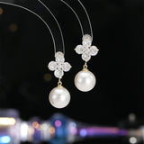 2025 gentle temperament sweet zircon flower pearl earrings fashion versatile high sense niche light luxury stud earrings women