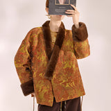 Winter national style new Chinese fashion furry top retro embroidered lace-up high-end down jacket female MY018