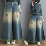 kamames Spring  New Slimming Loose Washed-out Denim Pants Ripped Wide-Leg Pants Retro Casual Jeans for Women