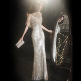 Fishtail evening dress women's 2025 new spring banquet temperament host golden annual meeting celebrity long dress