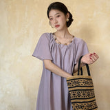 Summer fashion Korean version temperament Tencel long dress  simple and thin sweet lotus leaf sleeve dress women N4061
