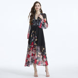 Spring and Autumn  court style temperament thin  chiffon mesh dress women's big pendulum A-word printing long dress