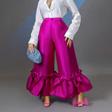 kamames Am220521 High Waist Loose Design Ruffles Wide-Leg Bell-Bottoms High Waist Flare Pants