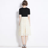 Celebrity temperament color matching fake two-piece three-dimensional flower nail drill pendulum dress women's summer popular new