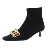 2025  Skinny boots popular new autumn and winter with skirt metal buckle pointed head thin heel medium heel temperament  low heel short boot velvet