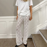 women's clothing popular spring and summer new solid color lace perspective casual trousers women's pants sexy fashion commuter women