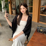 2025 Thirteen Lines  Summer New Korean Version Solid Color Knitted Cardigan Versatile Sunscreen Blouse 25216