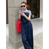 2025 THE MIND denim suspender jumpsuit women's 2025 summer new waist and thin with fanny pack jumpsuit 055AX