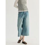 2025 THE MIND wide-leg seven-point jeans women's 2025 spring new Korean version of simple and versatile casual pants NY016