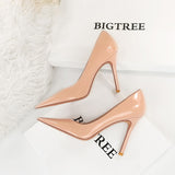 2025 6122-3  style fashionable and simple super high heel shallow mouth pointed head glossy patent leather versatile high heels women's shoes single shoes