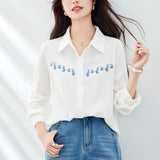 Cotton cocoon, embroidered cotton shirt women's long sleeves spring and autumn  new work workplace OL style casual shirt