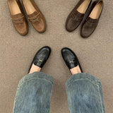 2025  loafers women's thick heel British style small leather shoes popular spring and autumn round head black work shoes high heels