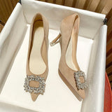 2025  pointed rhinestone high heels for women's autumn popular new stiletto black professional single shoes for women